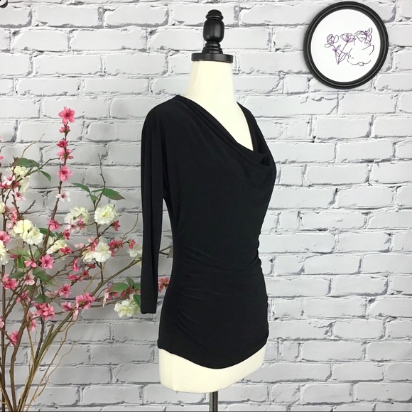 WHBM Drape Neck Ruched Sides Jersey Top - Picture 2 of 5